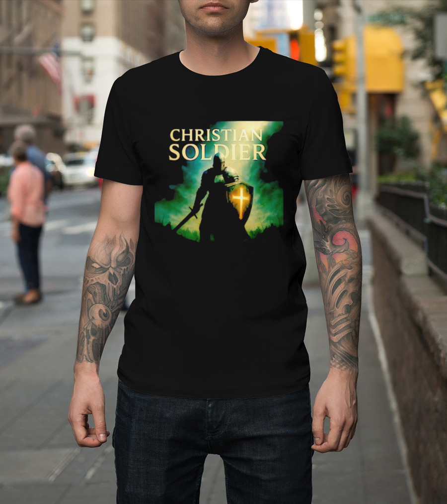 Christian Soldier Knight Shield Cross Iconic Warrior T-Shirt