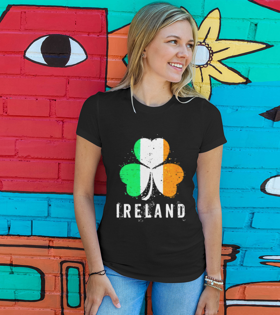 Ireland Flag On Shamrock For Proud Irish On St Patrick’s Day T-Shirt