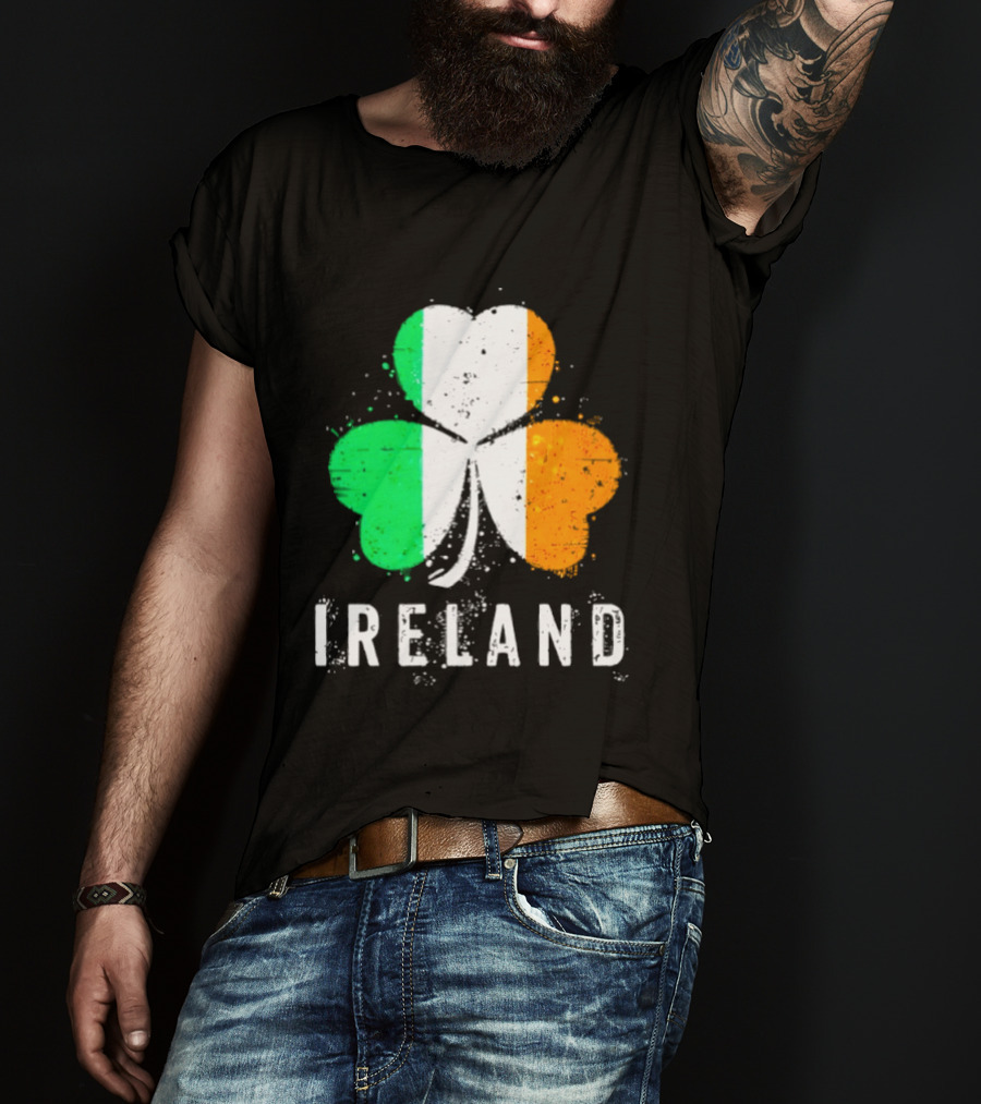Ireland Flag On Shamrock For Proud Irish On St Patrick’s Day T-Shirt