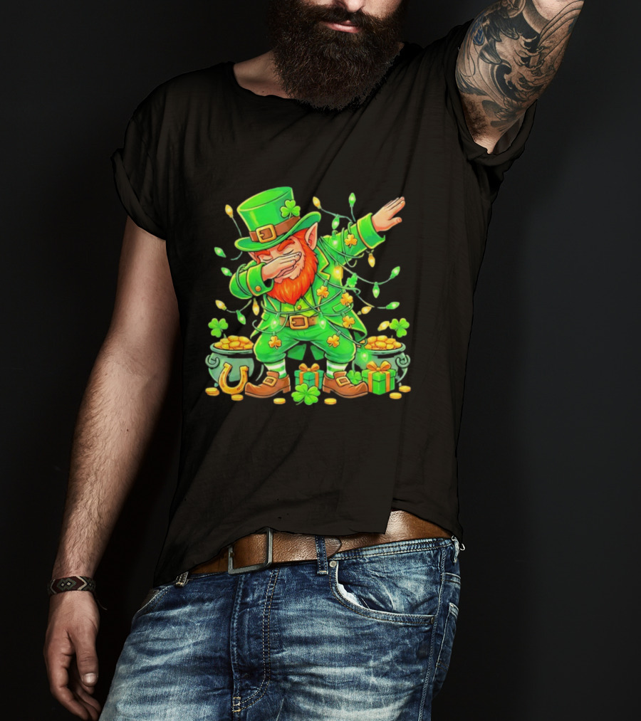 Dabbing Leprechaun St Patricks Day Lights Gold Pot Clover T-Shirt