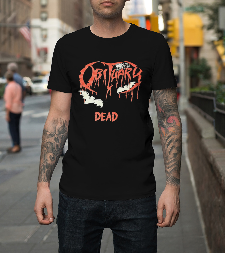 Obituary Dead With Dripping Letters And Flying Bats T-Shirt