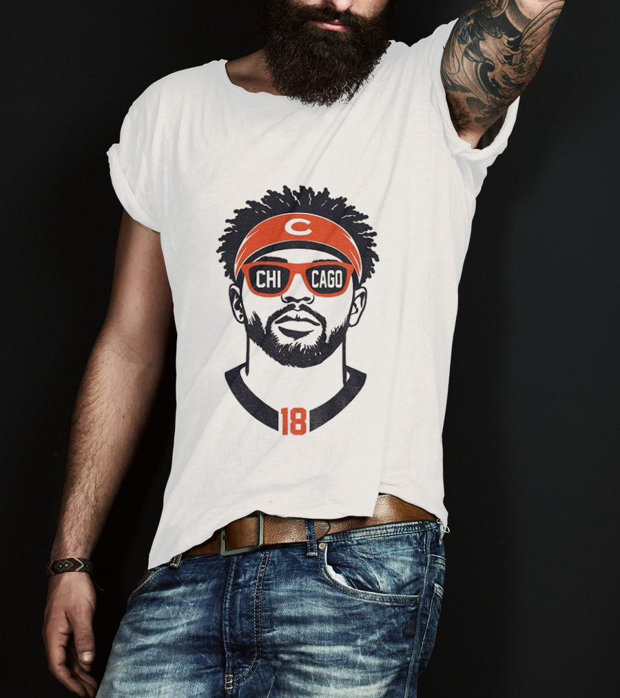 Caleb Williams 18 Chicago Bears Cartoon Sunglasses Headband T-Shirt