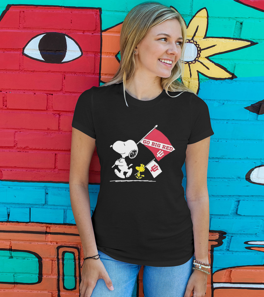 Snoopy Woodstock Go Big Red Indiana Hoosiers Flag T-Shirt
