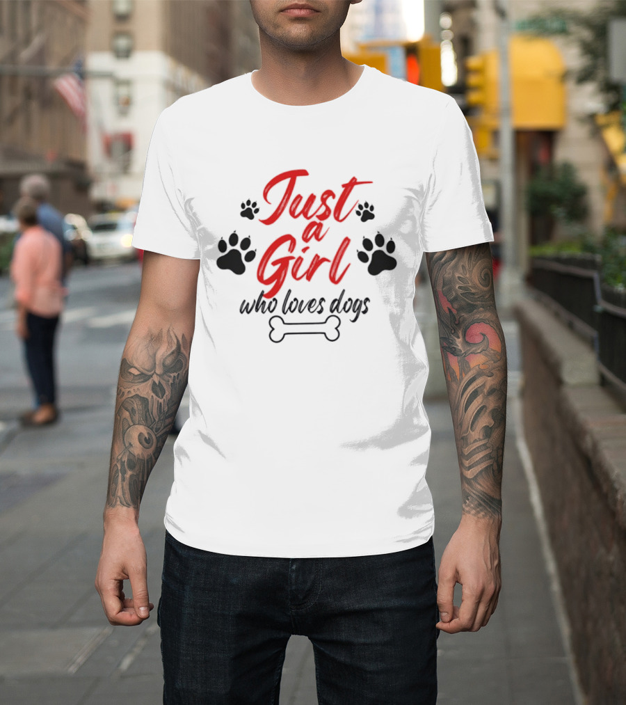 Just A Girl Who Loves Dogs Paw Prints Bone T-Shirt