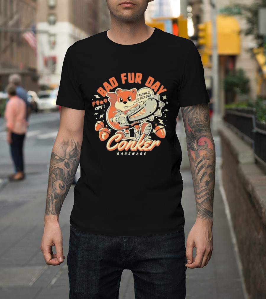 Conker Bad Fur Day Rareware Muther Buzzer Chainsaw Squirrel T-Shirt