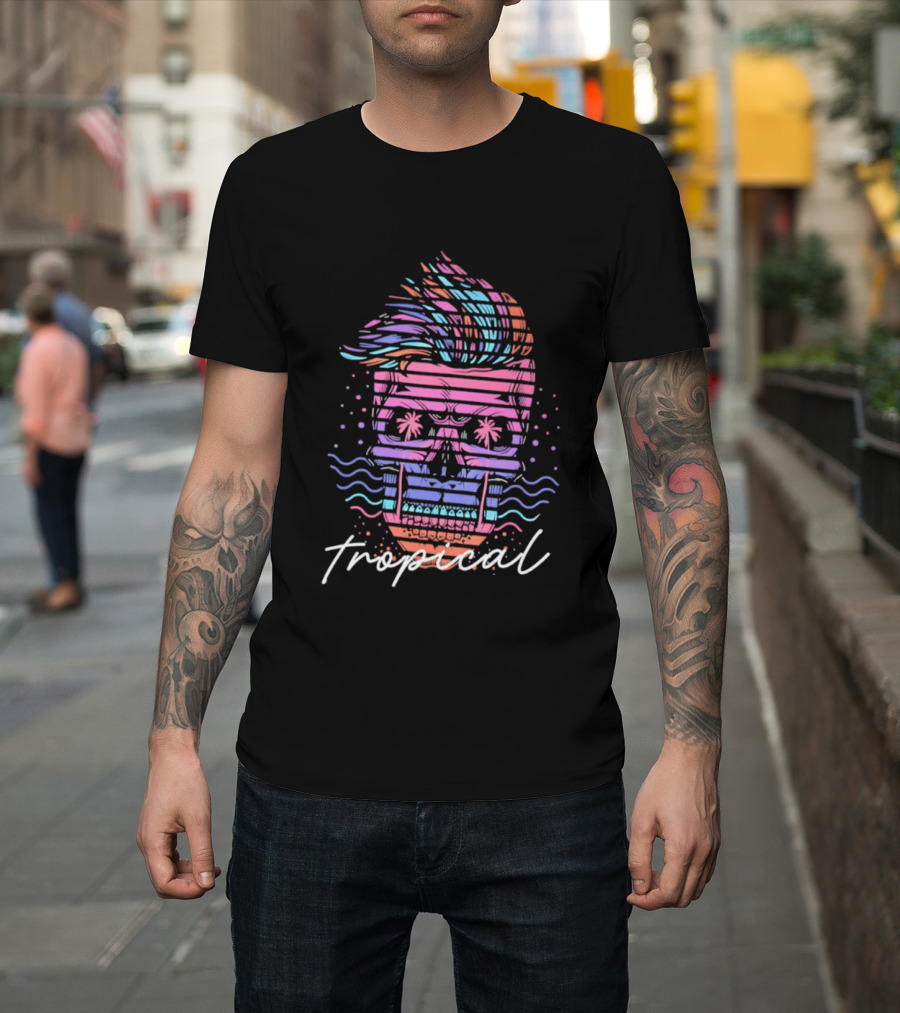 Tropical Skull Vibrant Retro Waves T-Shirt