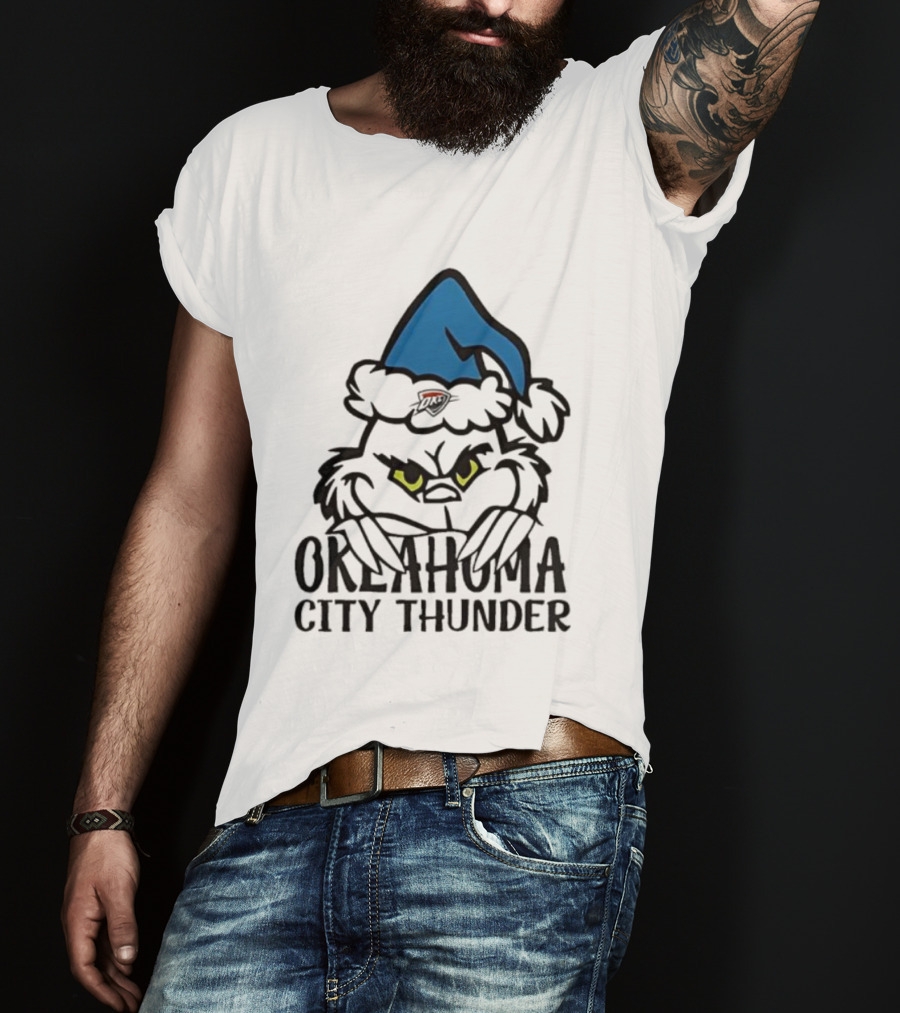 Okahoma City Thunder Grinch Holiday Santa Hat Christmas T-Shirt
