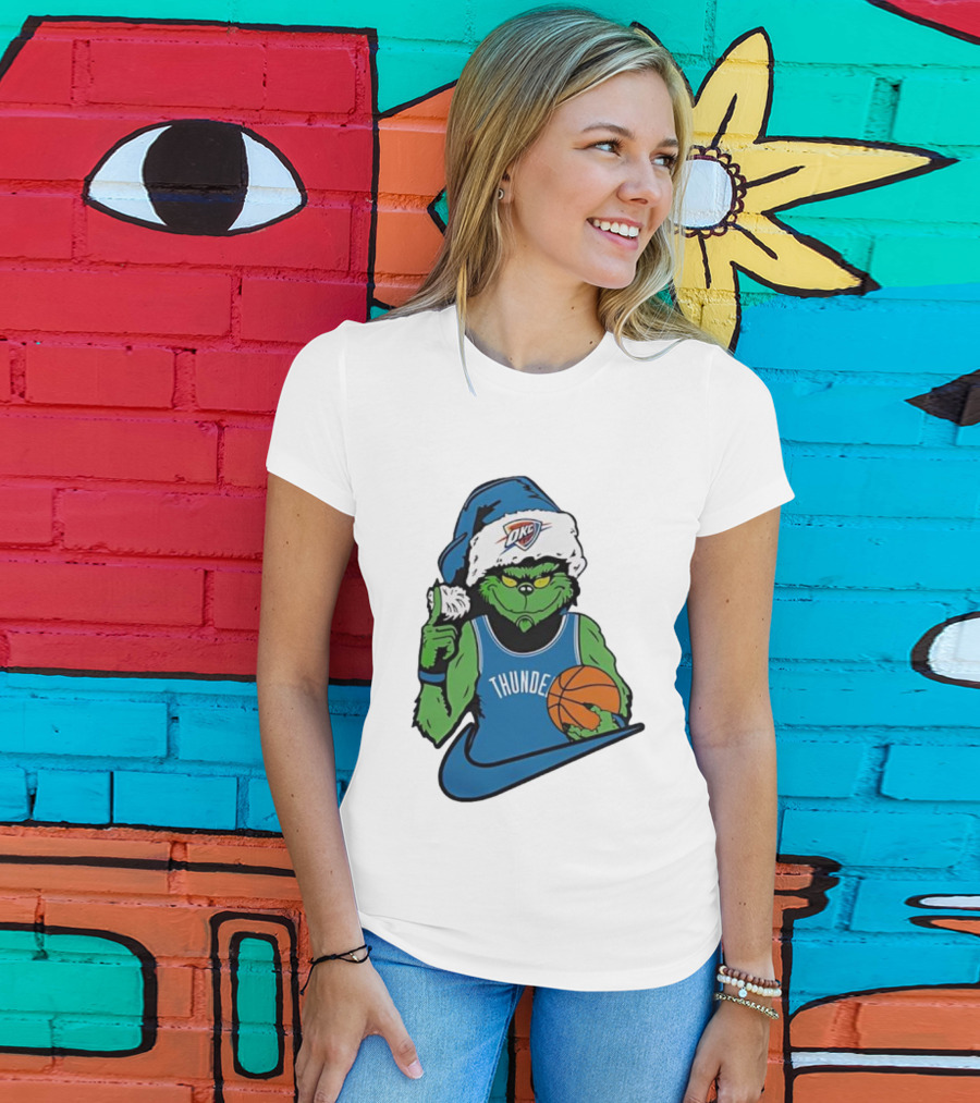 OKC Thunder Grinch Santa Hat Basketball Nike T-Shirt