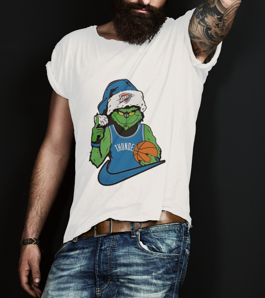 OKC Thunder Grinch Santa Hat Basketball Nike T-Shirt