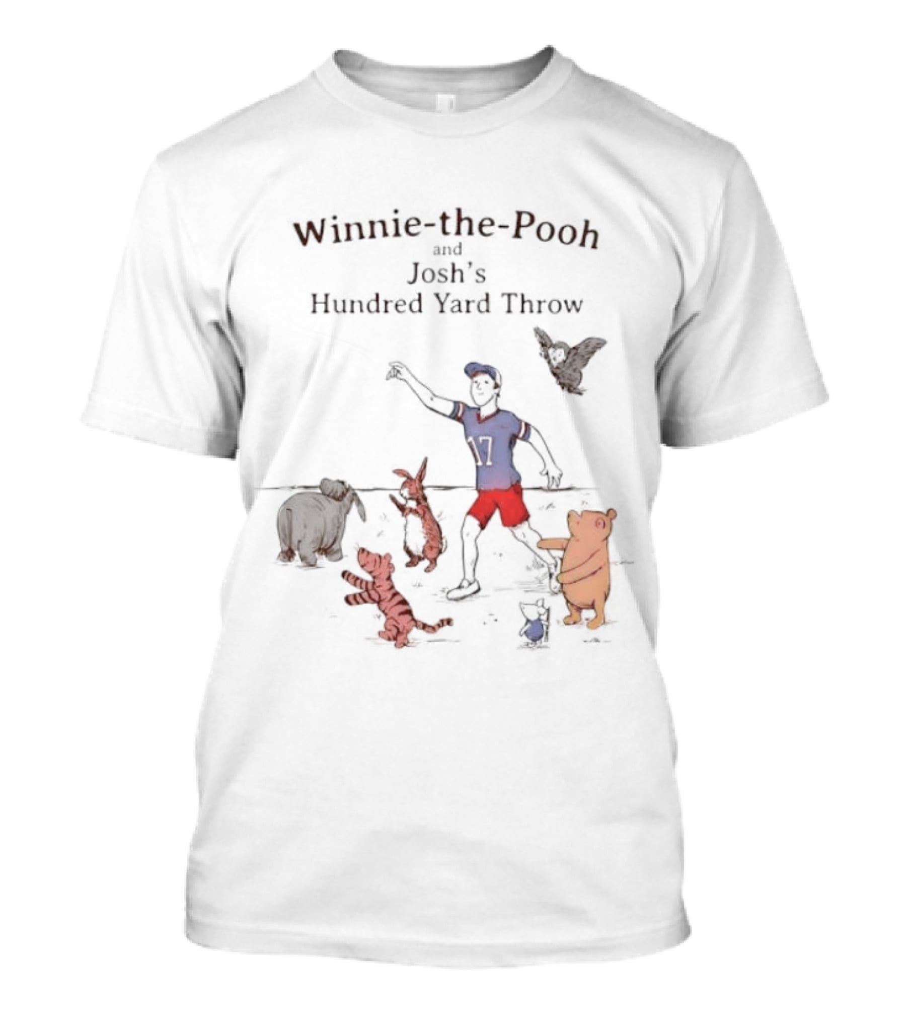 Winnie The Pooh Josh's Hundred Yard Throw Football Scene With Iconic Characters T-Shirt