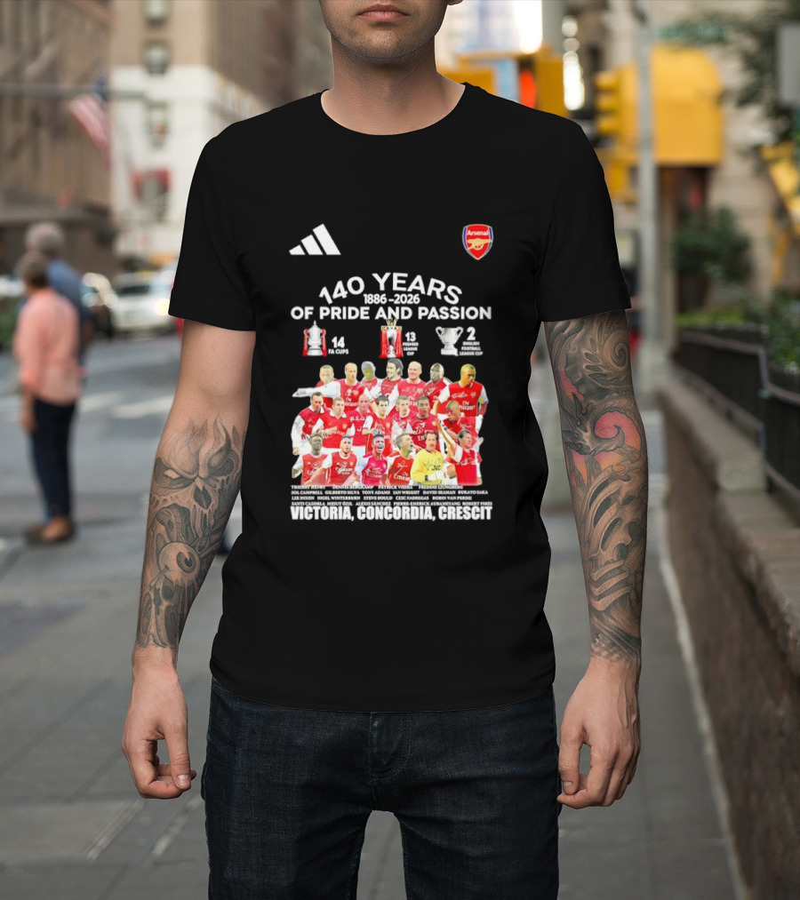 Arsenal FC 140 Years Pride Passion 1886 2026 Victoria Concordia Crescit T-Shirt