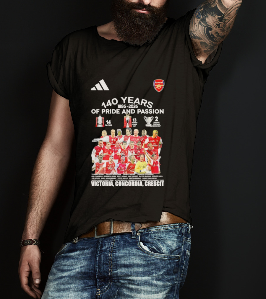 Arsenal FC 140 Years Pride Passion 1886 2026 Victoria Concordia Crescit T-Shirt