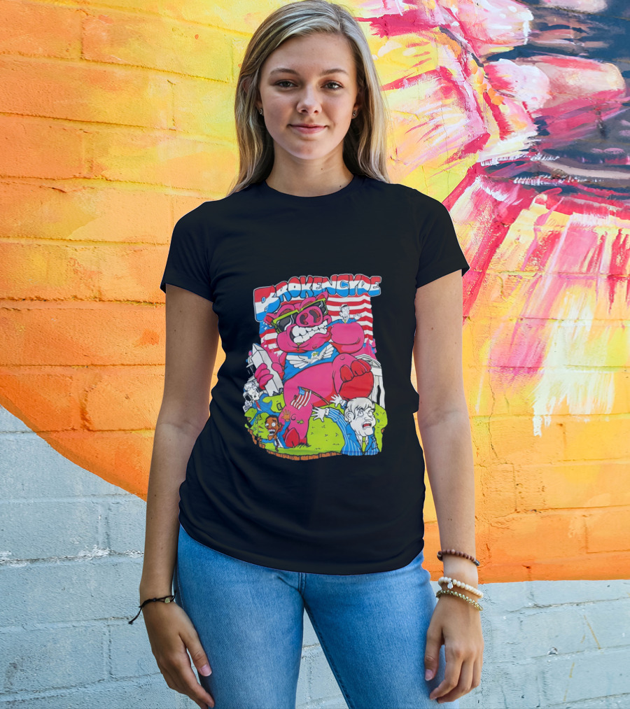 Brokencyde Pig Pink Cartoon Patriotic Characters Washington Monument T-Shirt