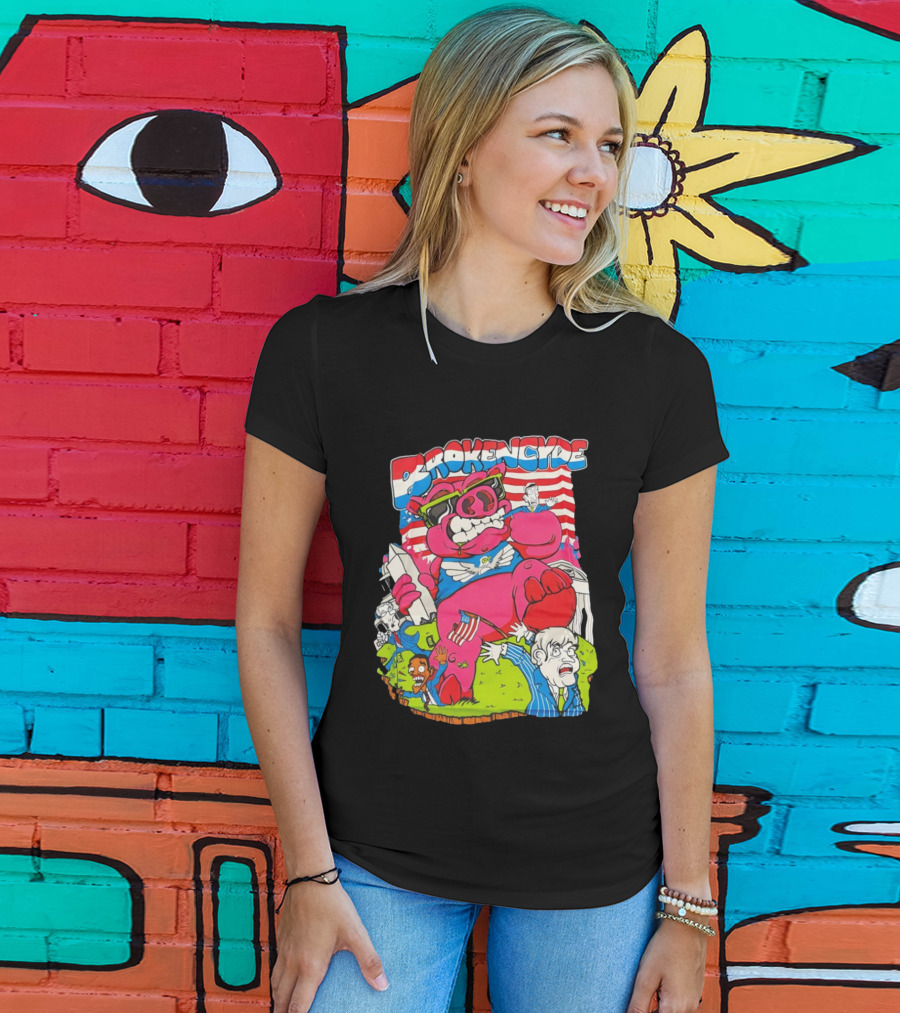 Brokencyde Pig Pink Cartoon Patriotic Characters Washington Monument T-Shirt