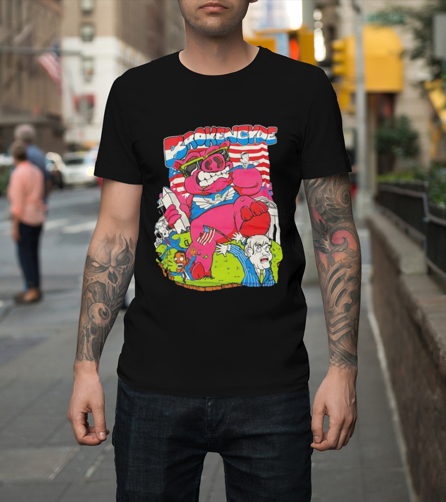 Brokencyde Pig Pink Cartoon Patriotic Characters Washington Monument T-Shirt