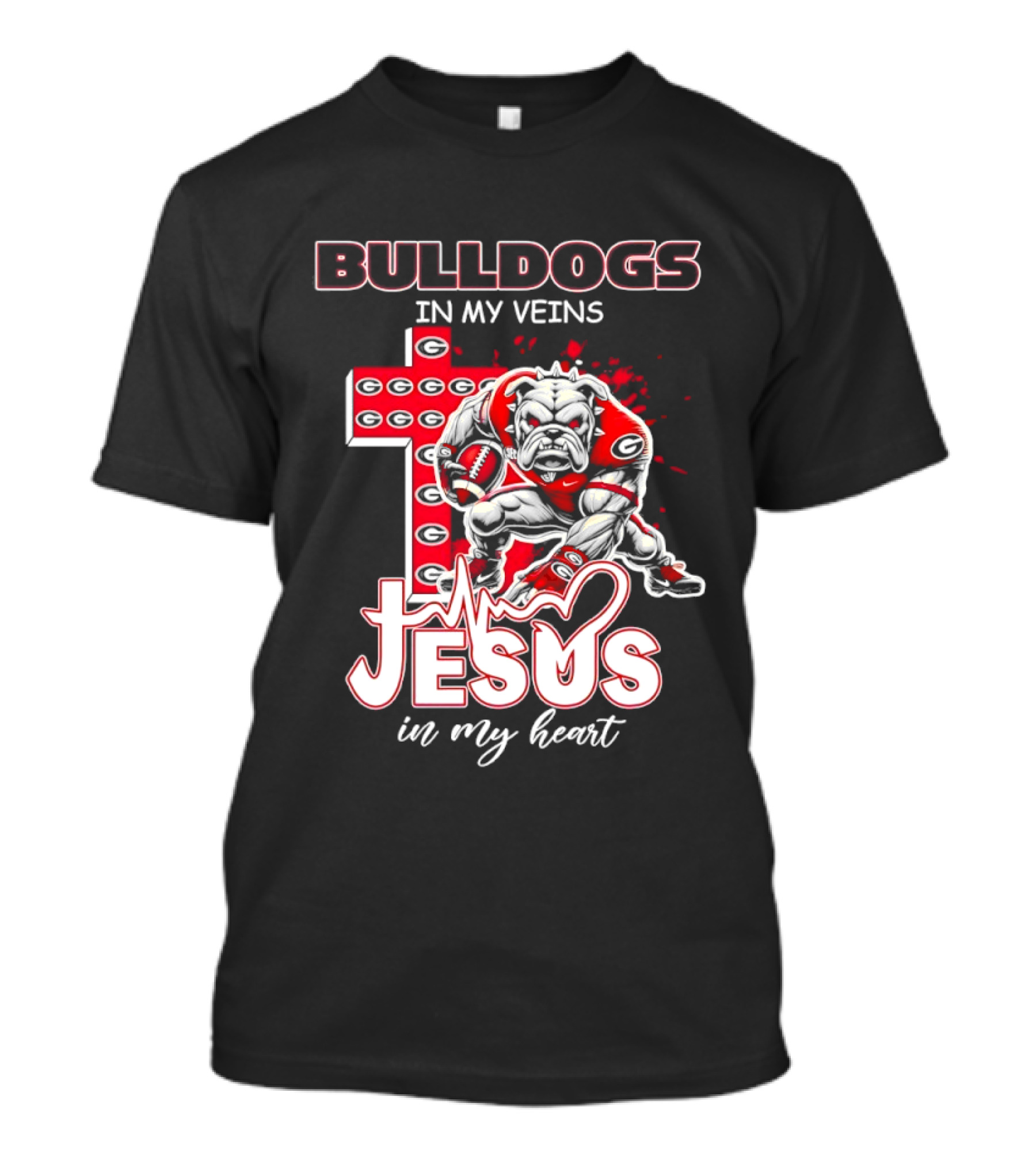 Bulldogs In My Veins Jesus In My Heart Cross Shape T-Shirt