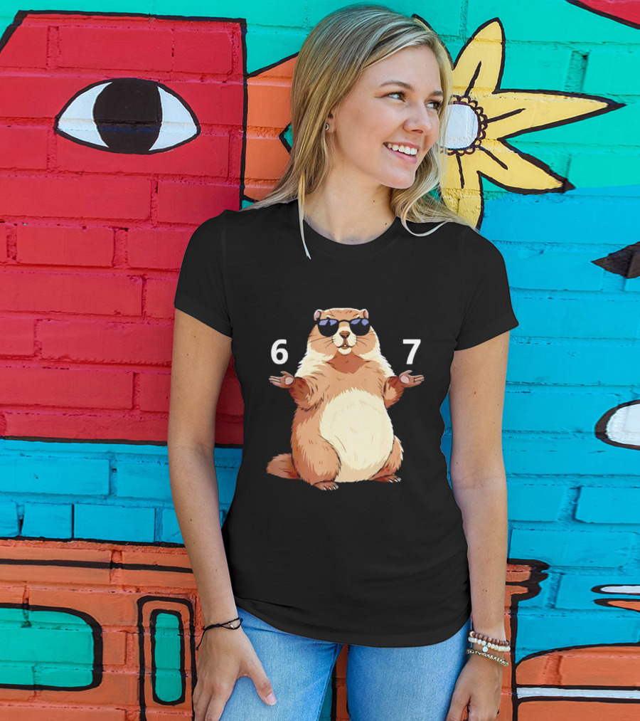 Groundhog Wearing Sunglasses 6 7 Six Seven Meme T-Shirt
