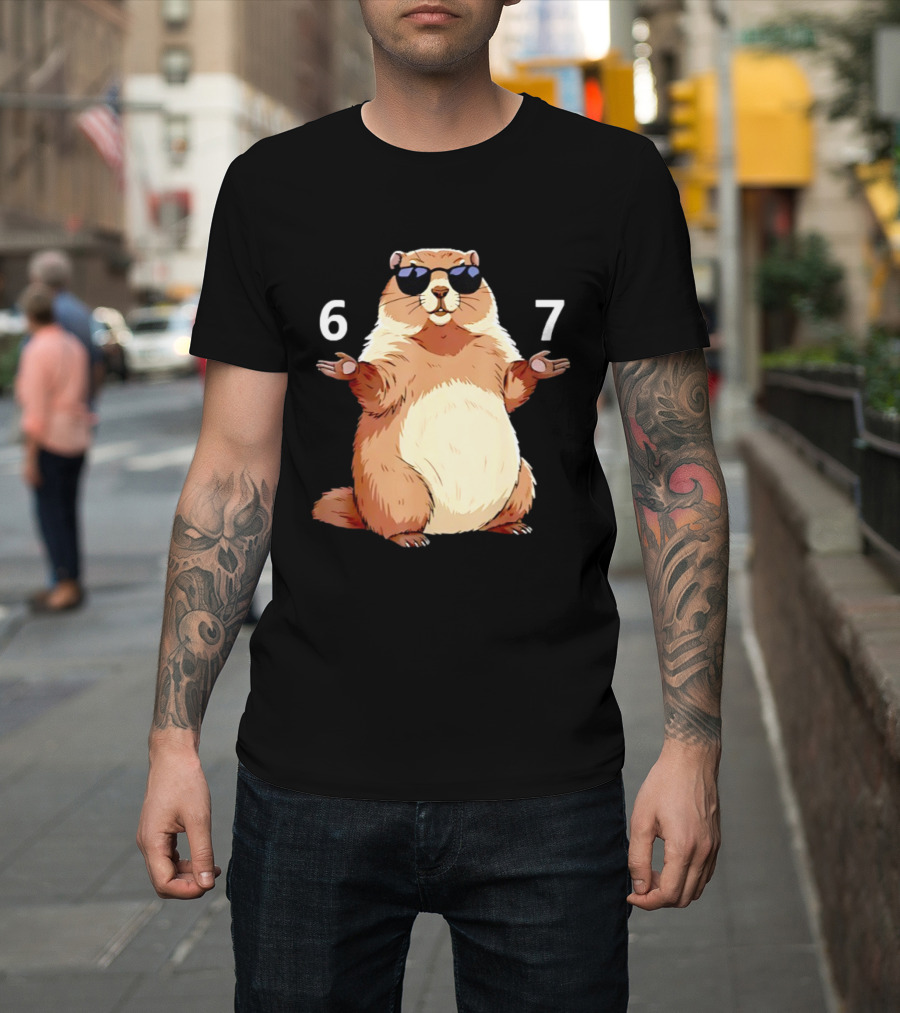 Groundhog Wearing Sunglasses 6 7 Six Seven Meme T-Shirt