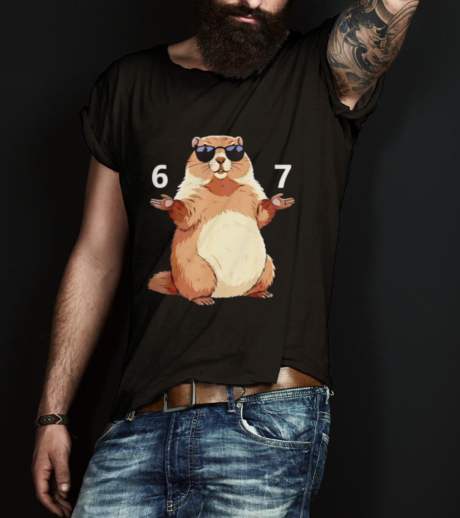 Groundhog Wearing Sunglasses 6 7 Six Seven Meme T-Shirt
