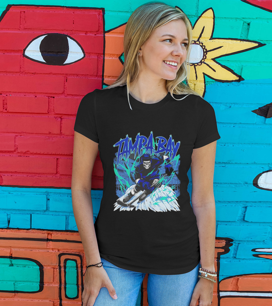 Tampa Bay Lightning Skeleton Hockey Player Action T-Shirt