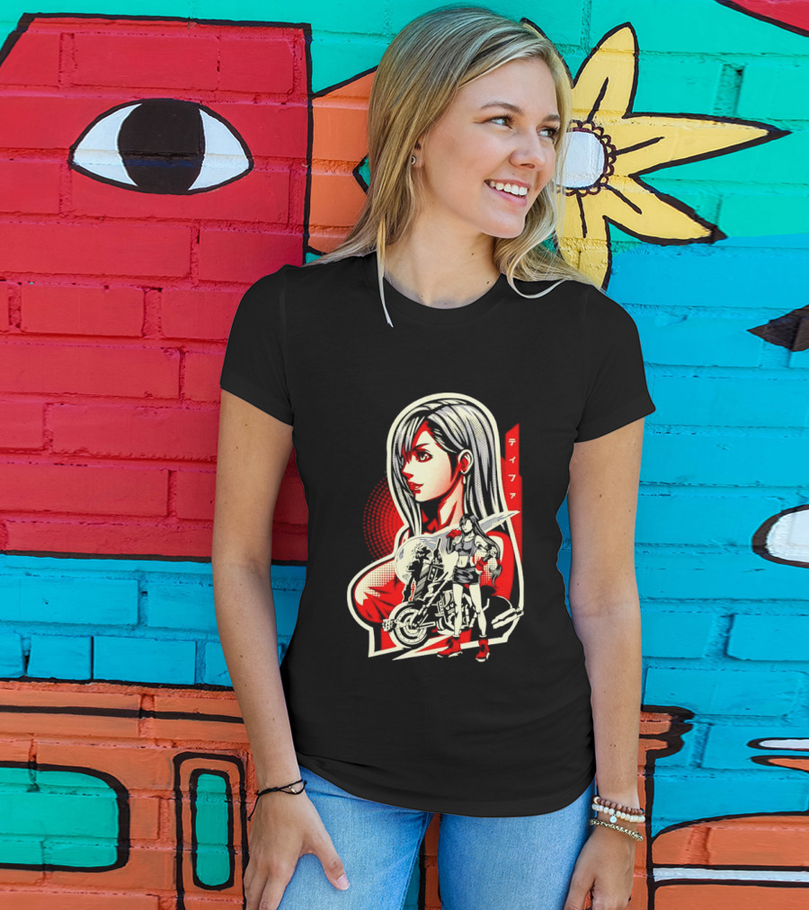 Tifa Lockhart Iconic Final Fantasy Character With Motorcycle And Katana T-Shirt