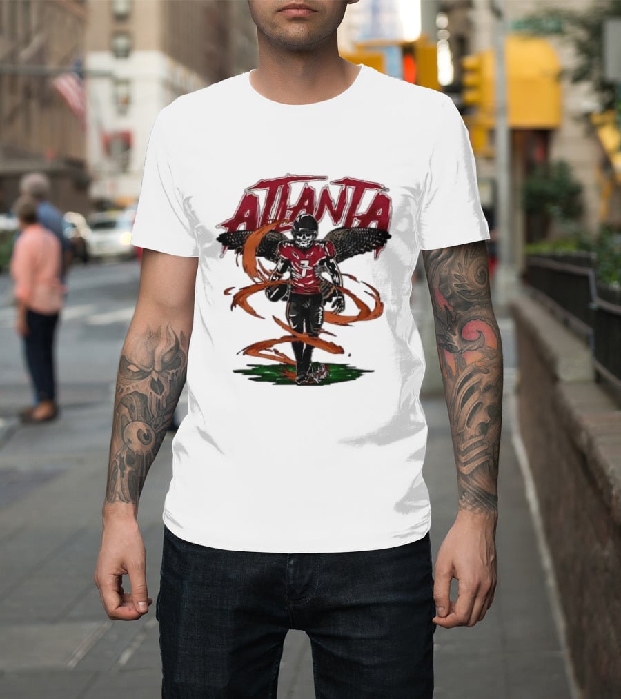 Atlanta Falcons Skeleton Football Player With Red Jersey And Wings T-Shirt