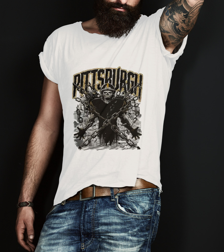 Pittsburgh Skeleton Breaking Chains Steel City Football T-Shirt