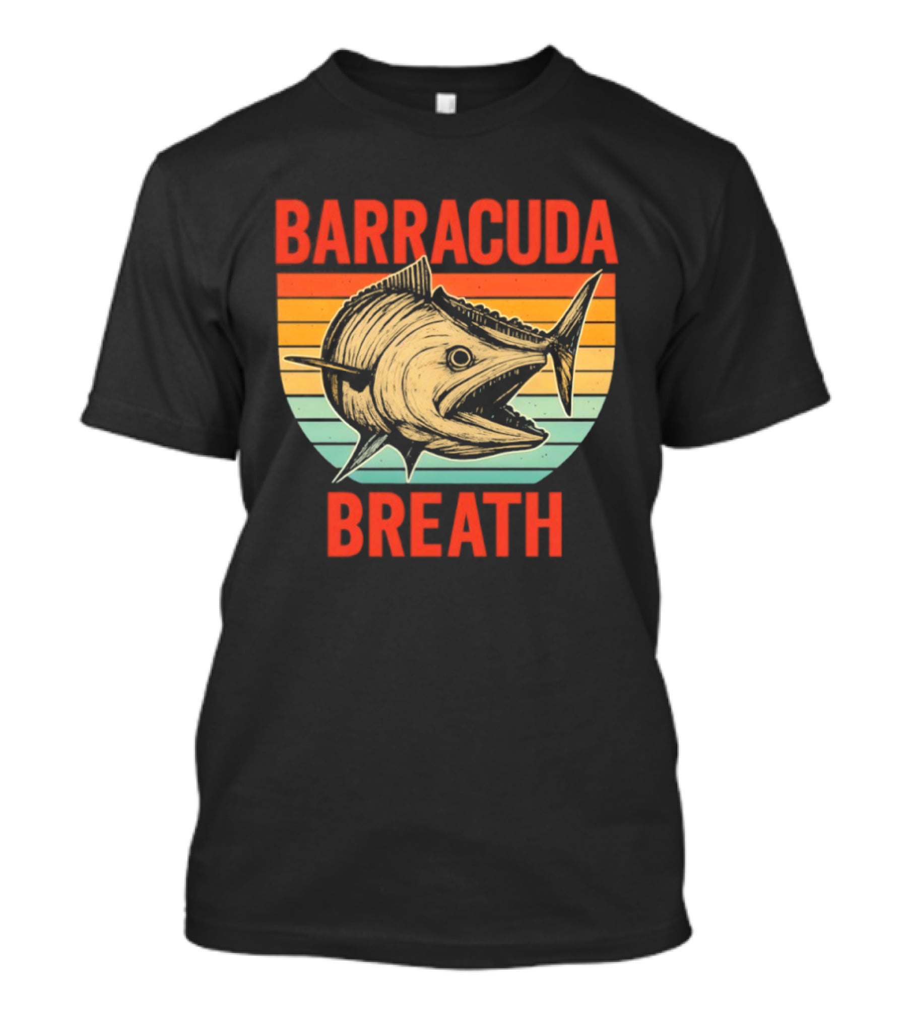 Barracuda Breath Funny Fishing Retro Vintage Stripes T-Shirt