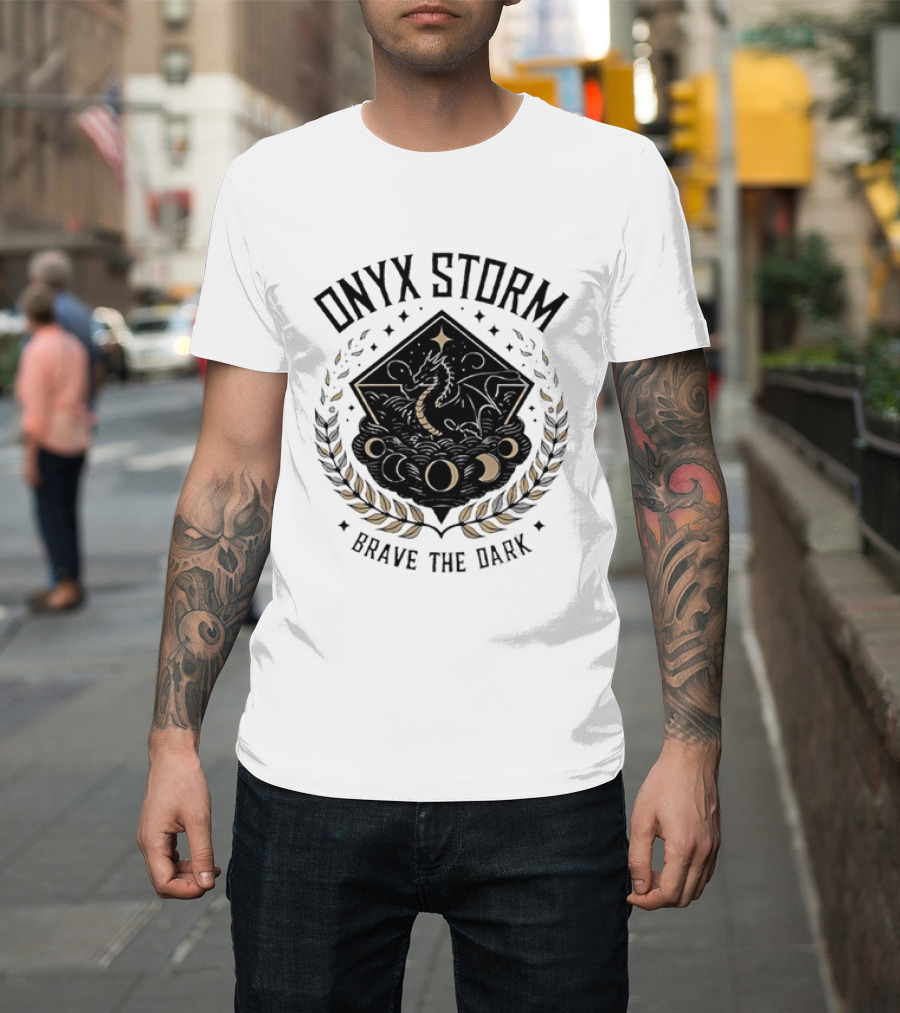 Onyx Storm Brave The Dark Lunar Phases And Celestial Symbols T-Shirt