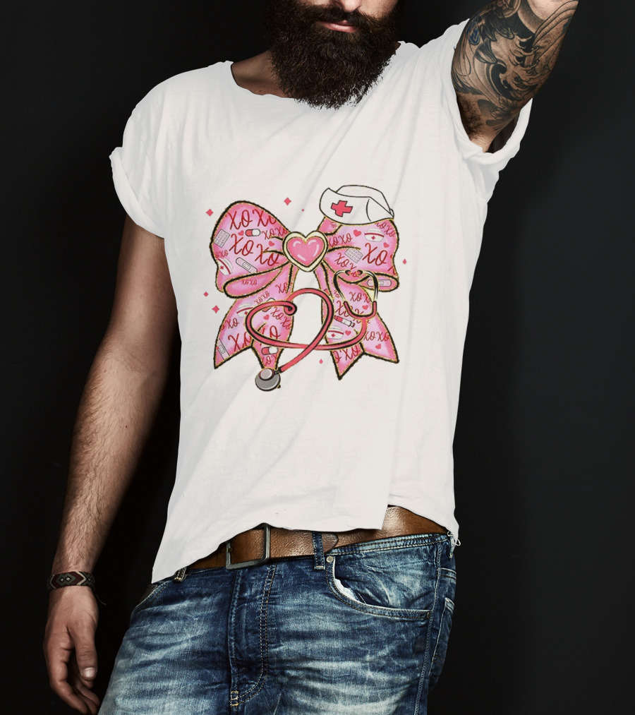 Valentine Nurse XOXO Heart Bow And Stethoscope T-Shirt