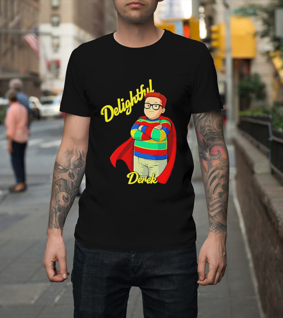 Delightful Derek Superhero With Cape And Stripes T-Shirt