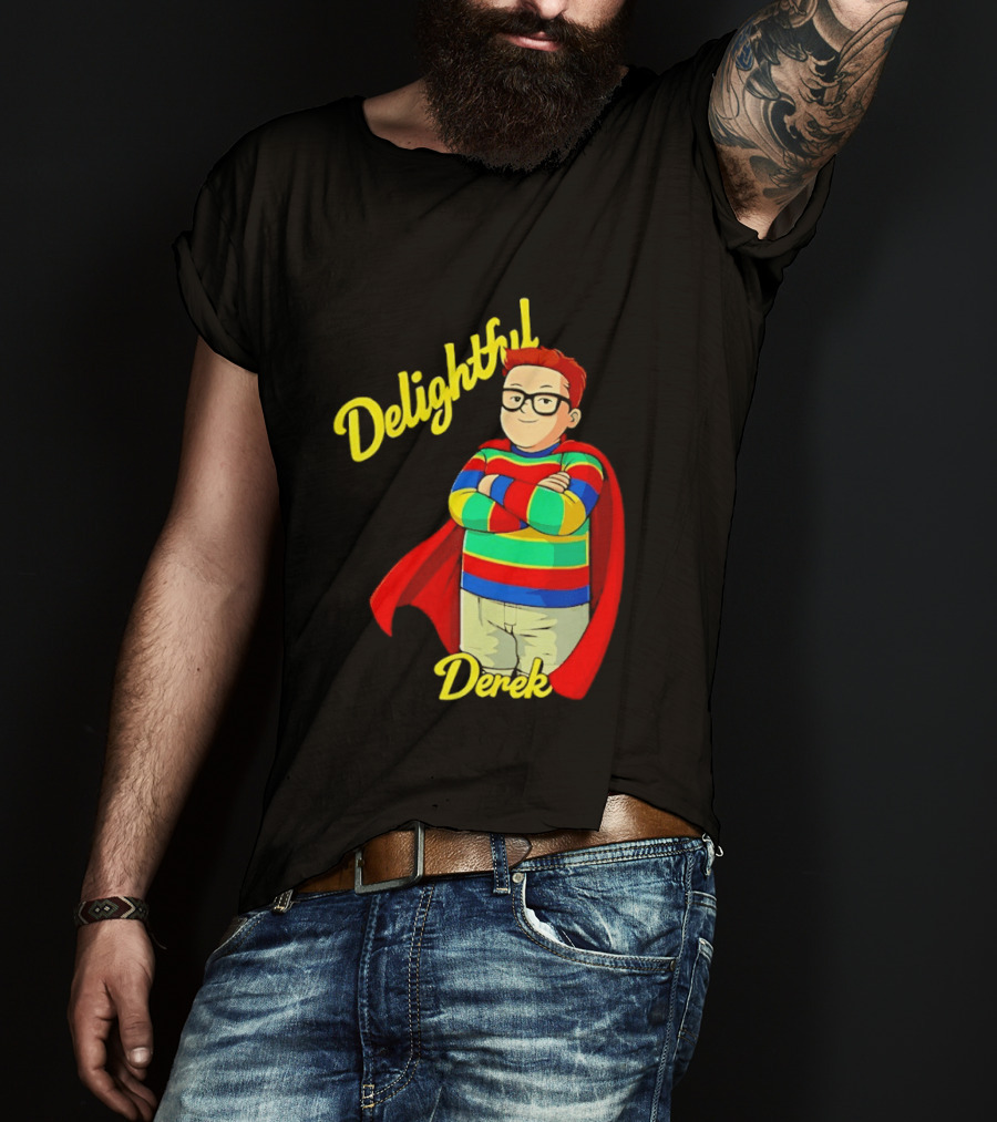 Delightful Derek Superhero With Cape And Stripes T-Shirt