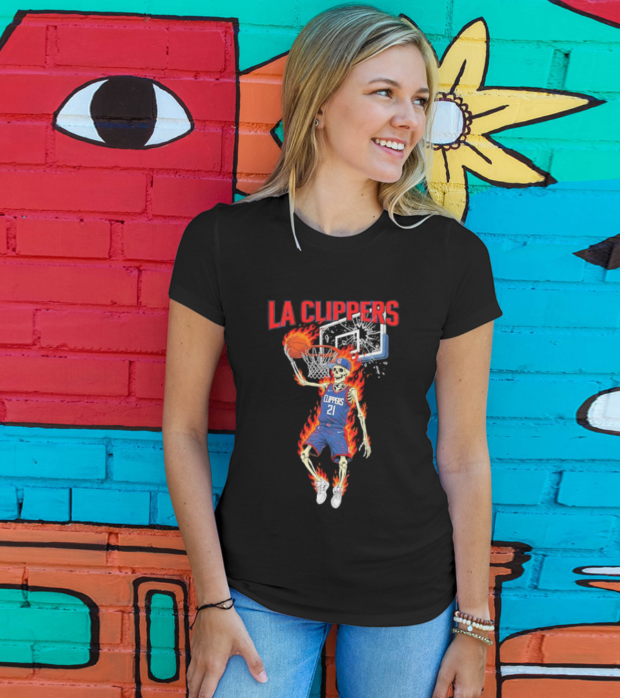 LA Clippers Basketball Skeleton Player On Fire Dunking T-Shirt
