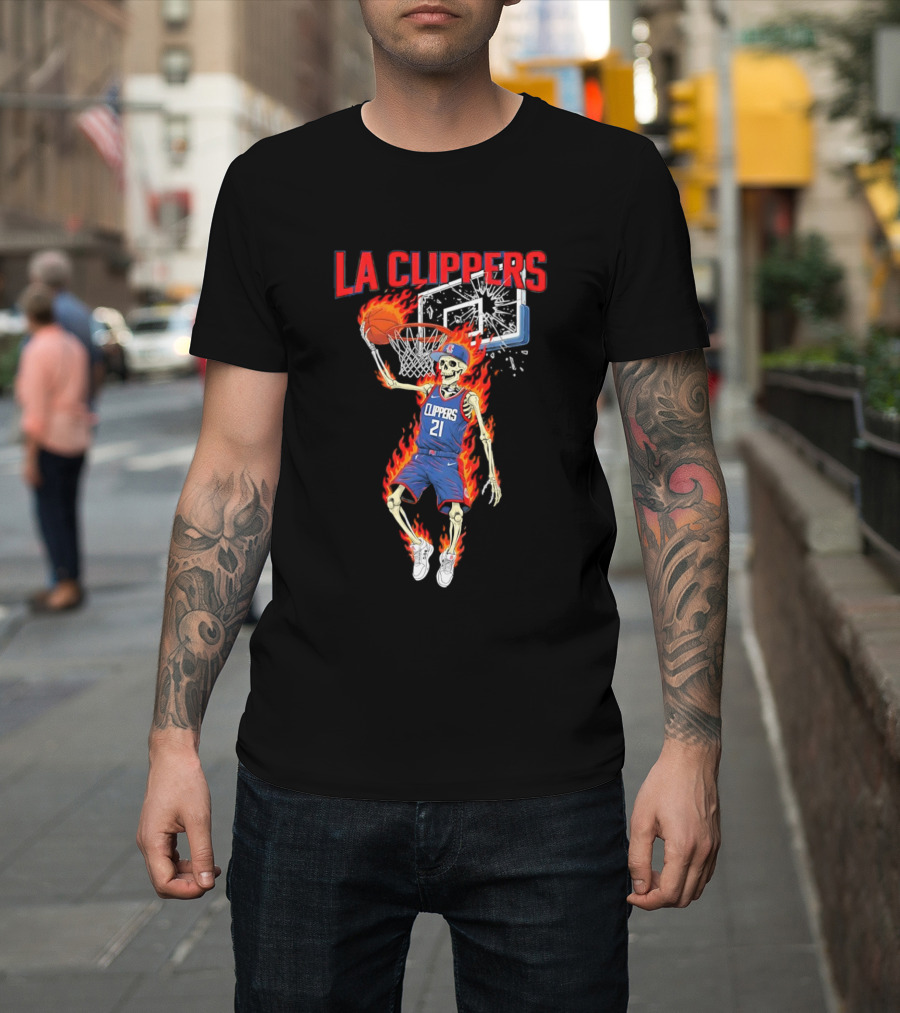 LA Clippers Basketball Skeleton Player On Fire Dunking T-Shirt