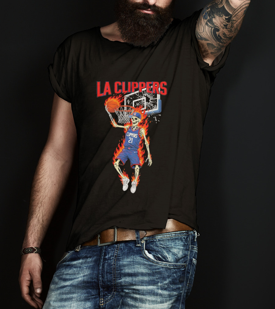 LA Clippers Basketball Skeleton Player On Fire Dunking T-Shirt