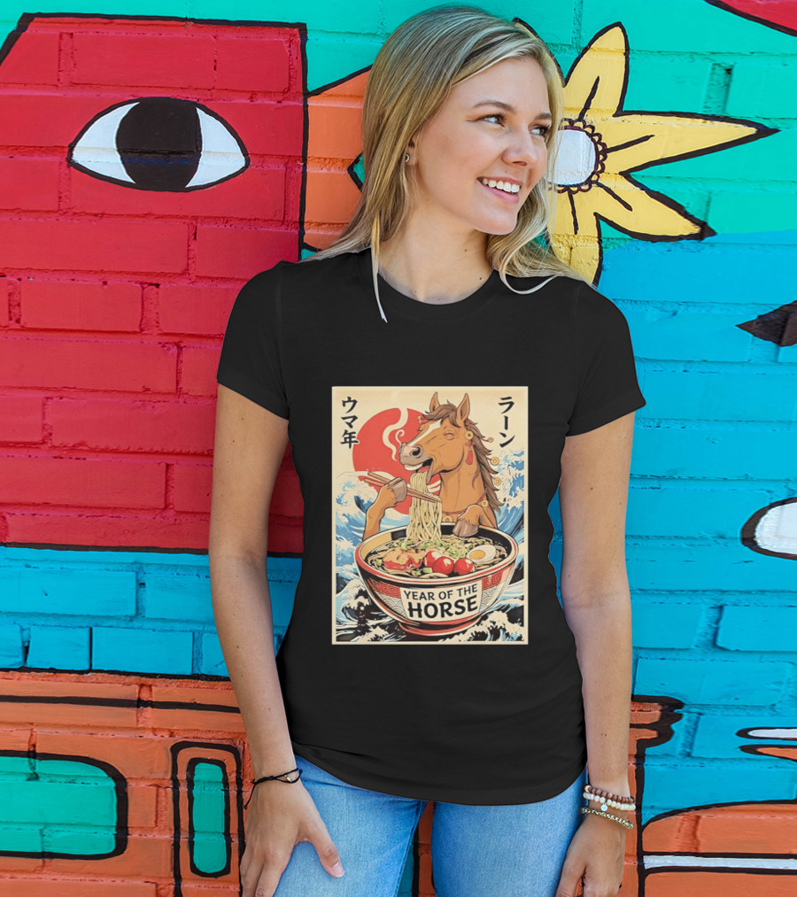 Horse Eating Ramen Year Of The Horse 2026 Japanese T-Shirt