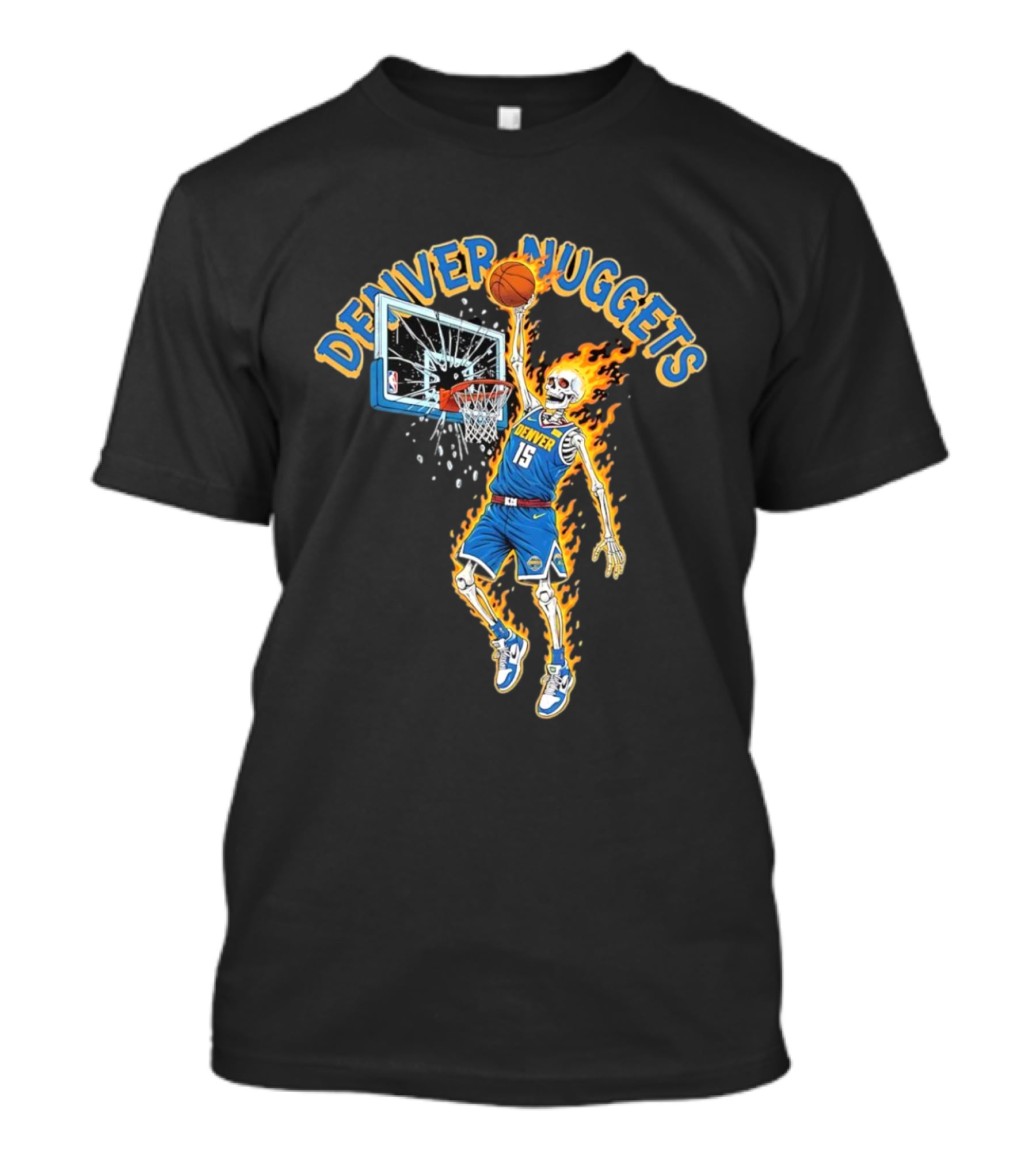 Denver Nuggets Skeleton Player Dunking With Basketball And Fire T-Shirt
