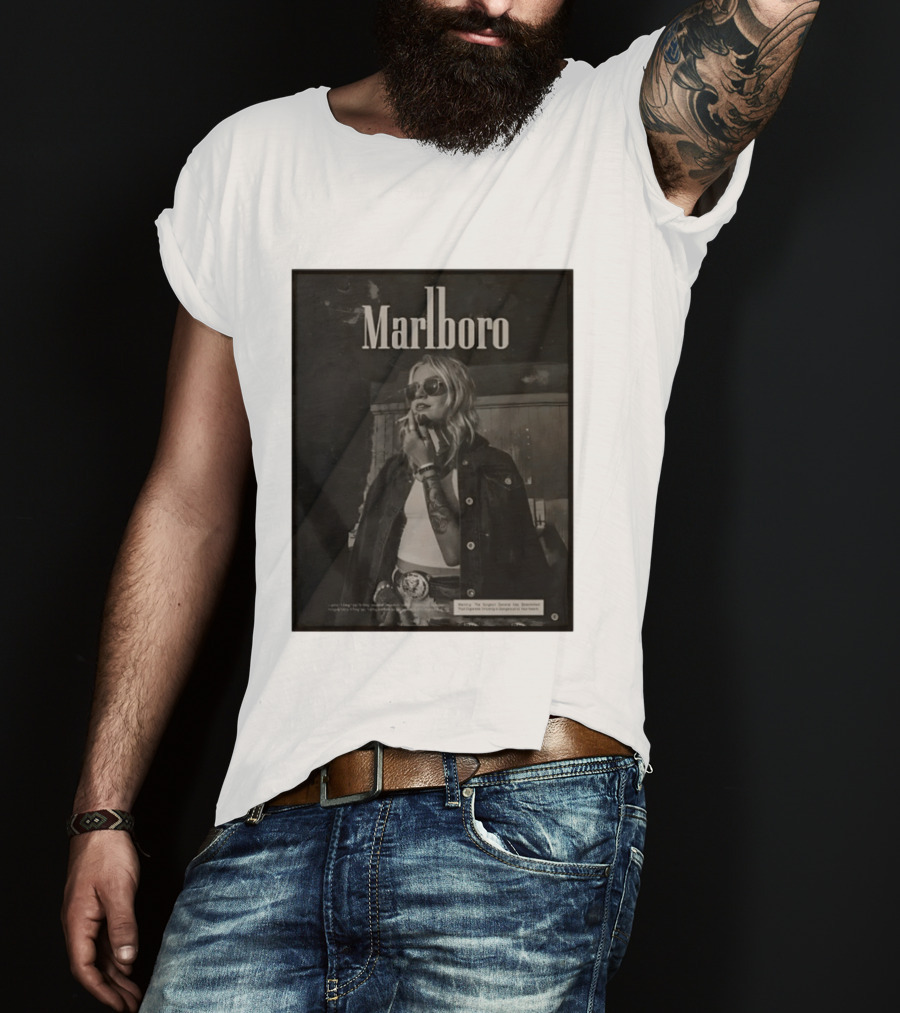 Marlboro Woman Smoking Retro Style Sunglasses Denim Jacket T-Shirt
