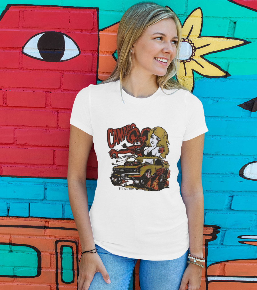 Camaro 69 Rats Have More Fun Blonde Lady Hot Rod Cartoon T-Shirt