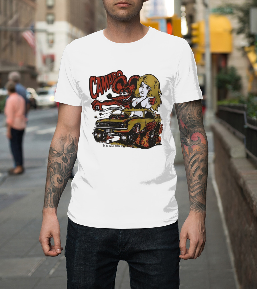 Camaro 69 Rats Have More Fun Blonde Lady Hot Rod Cartoon T-Shirt