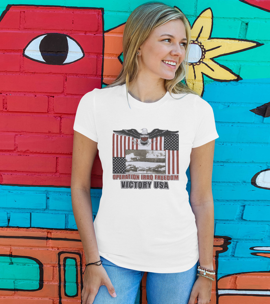 Operation Iraq Freedom Victory USA American Flag Eagle T-Shirt