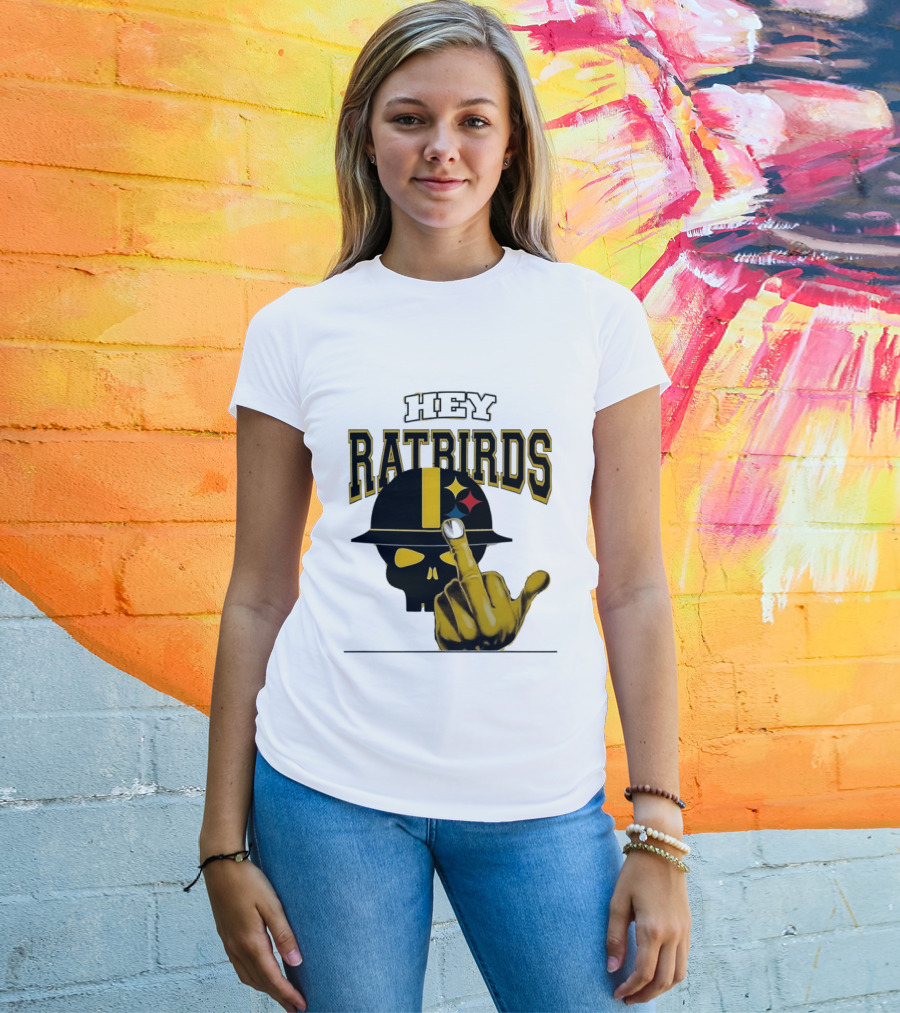 Hey Ratbirds Middle Finger Pittsburgh Steelers Skull T-Shirt