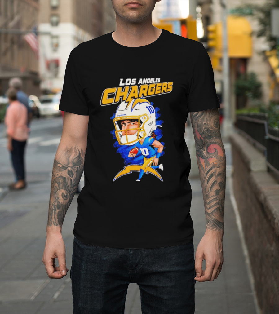 Los Angeles Chargers Justin Herbert Caricature Football Star 10 T-Shirt