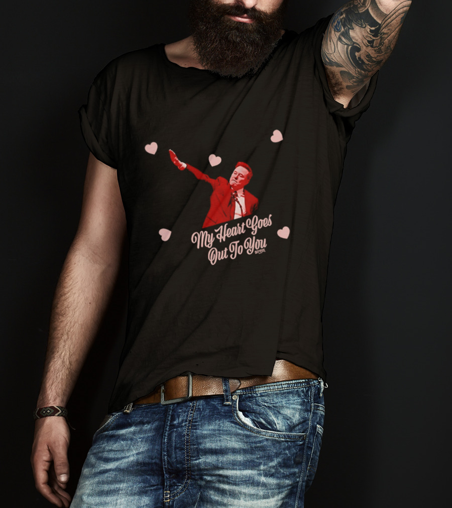 Elon Musk My Heart Goes Out To You Arm Raised Heart Background T-Shirt