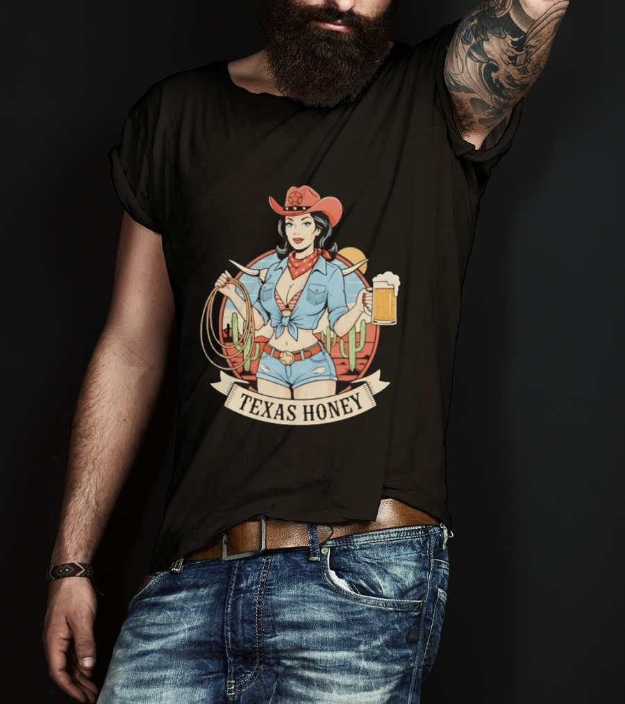 Texas Honey Cowgirl Western Style Beer Cactus Rodeo Red Bandana T-Shirt