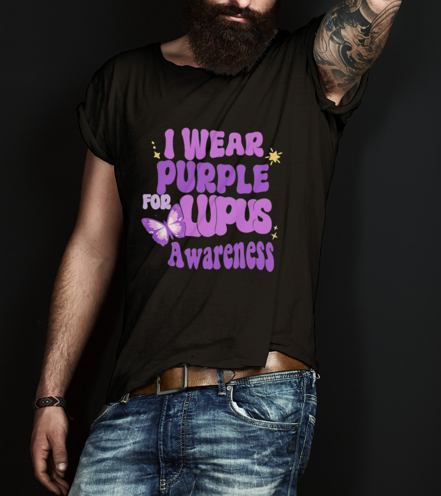 I Wear Purple For Lupus Awareness Butterfly Stars T-Shirt