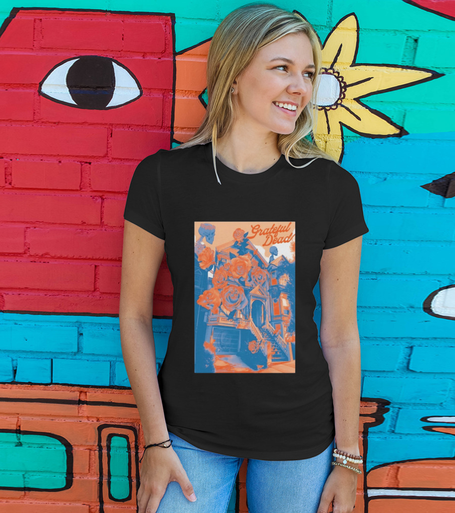 Grateful Dead Vintage House And Roses Psychedelic Art By Paul Kreizenbeck T-Shirt