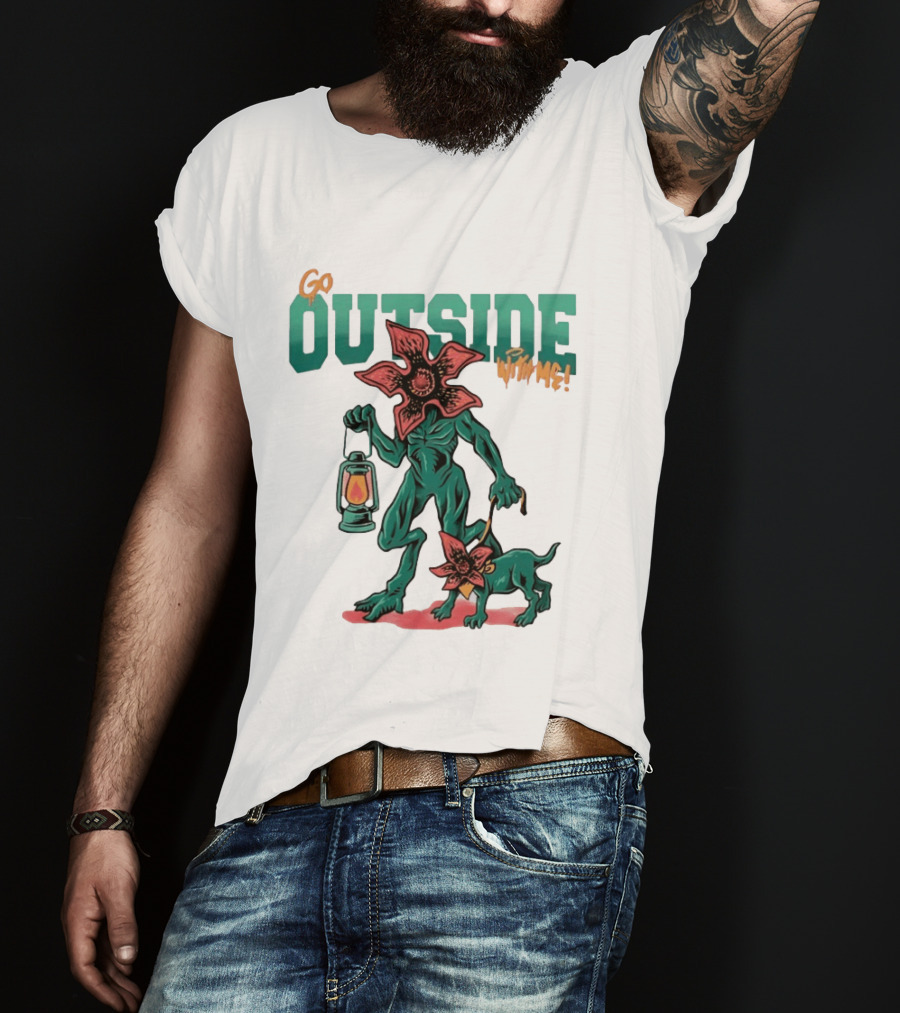 Go Outside Demogorgon With Me Lantern And Dog T-Shirt