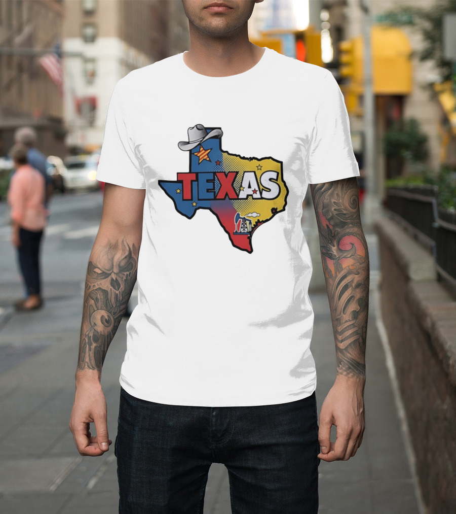 Texas Map Cowboy Hat Star Oil Rig T-Shirt