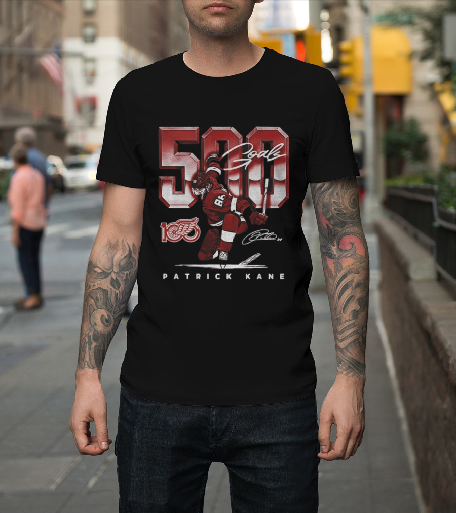 Detroit Red Wings Patrick Kane 500 Goals Signature 100th Anniversary Edition T-Shirt